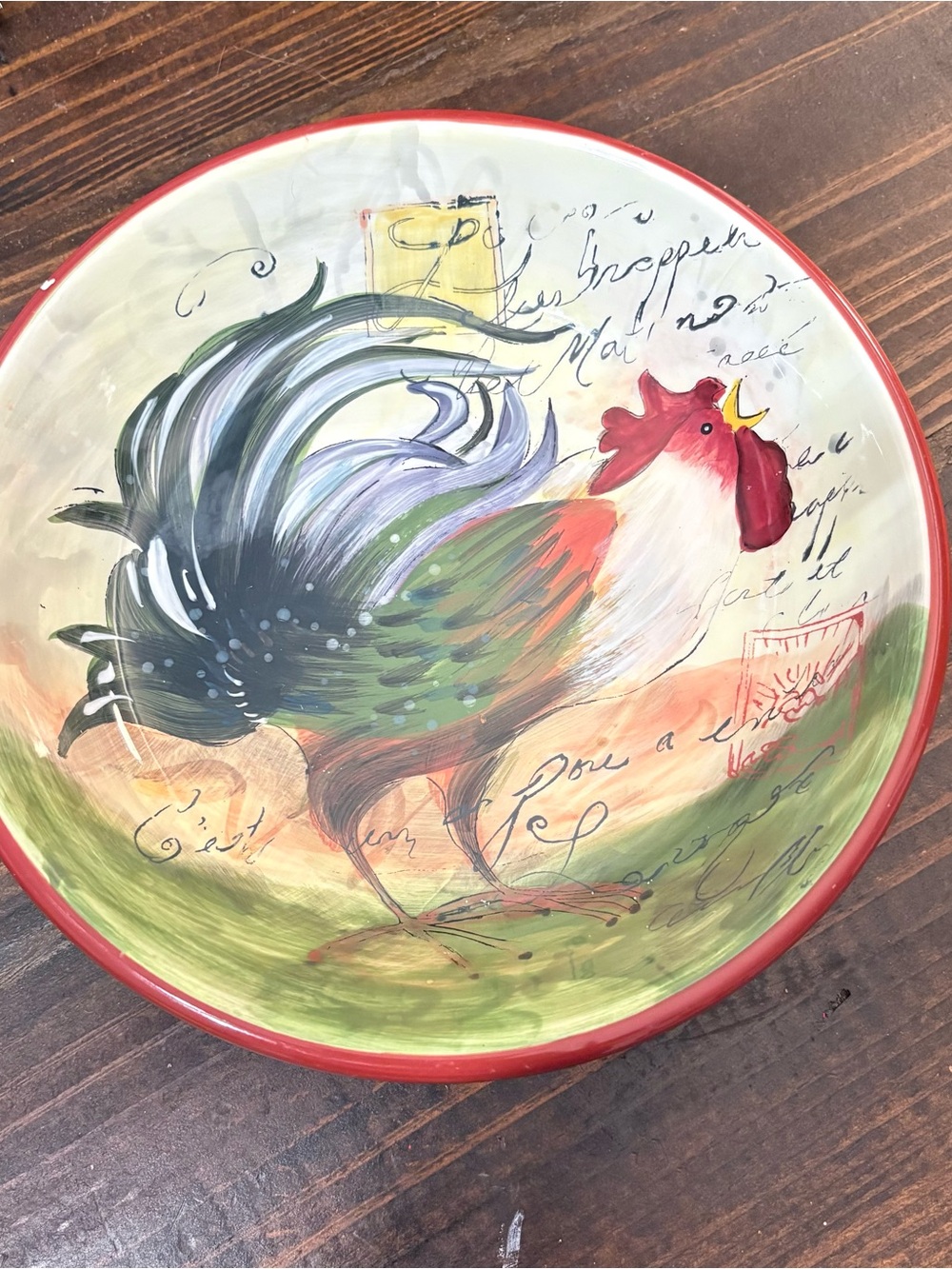 Certified International Rooster Ceramic Plate - Red, Green, Blue by Susan Winget